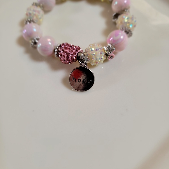 BREAST CANCER STRETCH BRACELET PINK & WHITE CRYSTAL BNIP - Picture 4 of 7